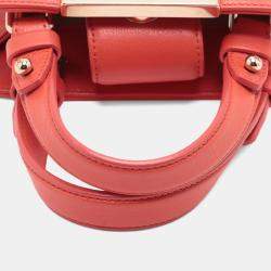 Pre Owned Chanel Red Mini Calfskin Label Click Shopping Tote