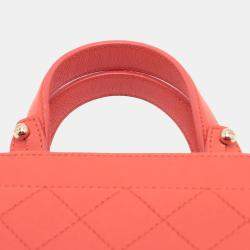 Pre Owned Chanel Red Mini Calfskin Label Click Shopping Tote