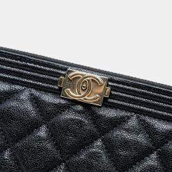 Pre Owned Chanel Black Medium Quilted Caviar Boy O Case Clutch
