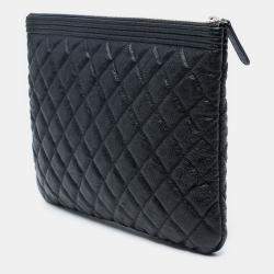 Pre Owned Chanel Black Medium Quilted Caviar Boy O Case Clutch