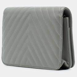 Pre Owned Chanel Grey Diagonal Chevron Calfskin Tassel Wallet On Chain