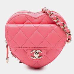 Pre Owned Chanel Pink Mini Lambskin CC in Love Heart Crossbody