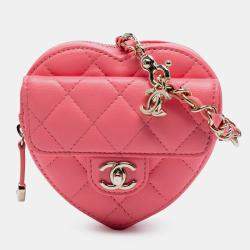 Pre Owned Chanel Pink Mini Lambskin CC in Love Heart Crossbody