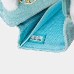 Pre Owned Chanel Blue Quilted Denim 19 Card Holder with Chain