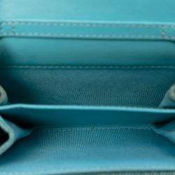 Pre Owned Chanel Blue Quilted Denim 19 Card Holder with Chain