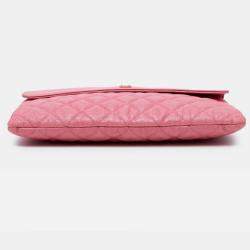 Pre Owned Chanel Pink Medium CC Quilted Caviar Flap Cosmetic Case