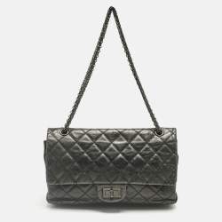 Pre Owned Chanel Black Quilted Aged Leather Classic 227 Reissue 2.55 Flap Bag