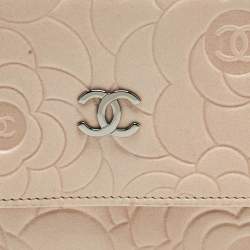 Pre Owned Chanel Pink Camellia Embossed Leather Continental Wallet