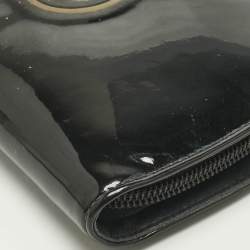Pre Owned Chanel Black Patent Leather CC Zip Around Wallet