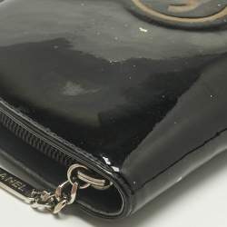Pre Owned Chanel Black Patent Leather CC Zip Around Wallet