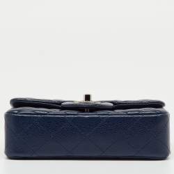 Pre Owned Chanel Navy Blue Quilted Caviar Leather Extra Mini Classic Single Flap Bag