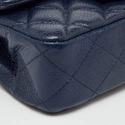 Pre Owned Chanel Navy Blue Quilted Caviar Leather Extra Mini Classic Single Flap Bag