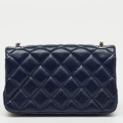 Pre Owned Chanel Navy Blue Quilted Caviar Leather Extra Mini Classic Single Flap Bag