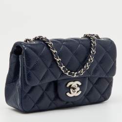 Pre Owned Chanel Navy Blue Quilted Caviar Leather Extra Mini Classic Single Flap Bag