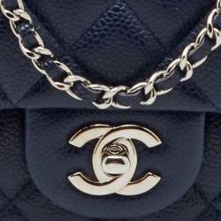 Pre Owned Chanel Navy Blue Quilted Caviar Leather Extra Mini Classic Single Flap Bag