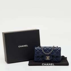Pre Owned Chanel Navy Blue Quilted Caviar Leather Extra Mini Classic Single Flap Bag