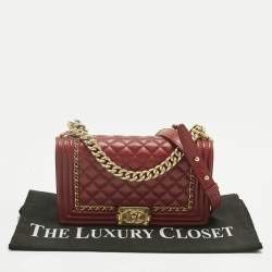 Pre Owned Chanel Red Quilted Leather Medium Chain Around Boy Flap Bag