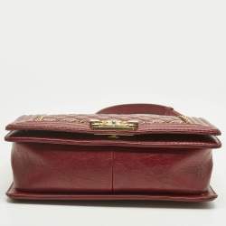 Pre Owned Chanel Red Quilted Leather Medium Chain Around Boy Flap Bag
