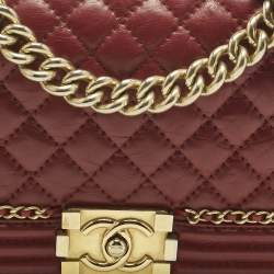Pre Owned Chanel Red Quilted Leather Medium Chain Around Boy Flap Bag