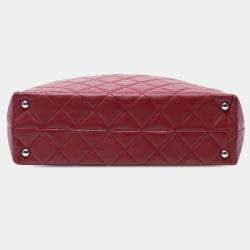 Pre Owned Chanel Red Large Quilted Calfskin In the Business Shopping Tote