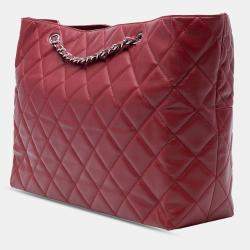 Pre Owned Chanel Red Large Quilted Calfskin In the Business Shopping Tote