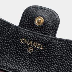 Pre Owned Chanel Black CC Quilted Caviar Compact Flap Wallet