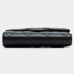 Pre Owned Chanel Black CC Quilted Caviar Compact Flap Wallet