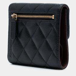 Pre Owned Chanel Black CC Quilted Caviar Compact Flap Wallet
