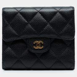 Pre Owned Chanel Black CC Quilted Caviar Compact Flap Wallet