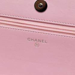 Pre Owned Chanel Pink Calfskin Crystal Studded Boy Wallet on Chain