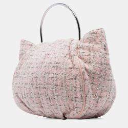 Pre Owned Chanel Pink Tweed Boucle Knitting Top Handle Bag