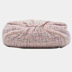 Pre Owned Chanel Pink Tweed Boucle Knitting Top Handle Bag