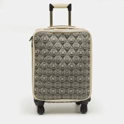 Pre Owned Chanel Grey/Off White Quilted Canvas Camellia Cabin Luggage