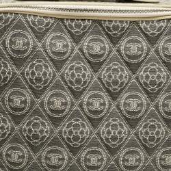 Pre Owned Chanel Grey/Off White Quilted Canvas Camellia Cabin Luggage