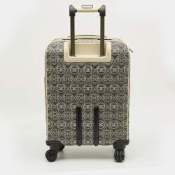 Pre Owned Chanel Grey/Off White Quilted Canvas Camellia Cabin Luggage