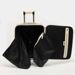 Pre Owned Chanel Grey/Off White Quilted Canvas Camellia Cabin Luggage