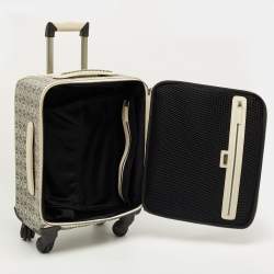 Pre Owned Chanel Grey/Off White Quilted Canvas Camellia Cabin Luggage