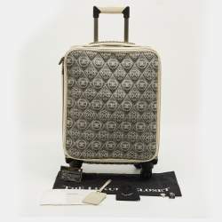 Pre Owned Chanel Grey/Off White Quilted Canvas Camellia Cabin Luggage