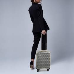 Pre Owned Chanel Grey/Off White Quilted Canvas Camellia Cabin Luggage