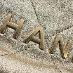 Pre Owned Chanel Chanel22 Chain Shoulder Bag Gold Shiny Calf Leather Size Mini