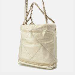 Pre Owned Chanel Chanel22 Chain Shoulder Bag Gold Shiny Calf Leather Size Mini