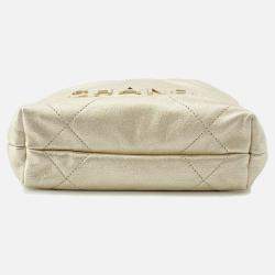 Pre Owned Chanel Chanel22 Chain Shoulder Bag Gold Shiny Calf Leather Size Mini
