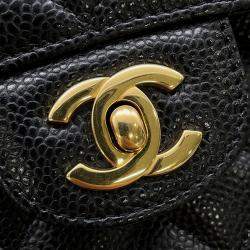 Pre Owned Chanel Matelasse W-Flap W-Chain Shoulder Bag Black Caviar Leather Size 25