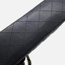 Pre Owned Chanel Matelasse W-Flap W-Chain Shoulder Bag Black Caviar Leather Size 25