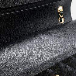 Pre Owned Chanel Matelasse W-Flap W-Chain Shoulder Bag Black Caviar Leather Size 25