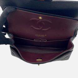 Pre Owned Chanel Matelasse W-Flap W-Chain Shoulder Bag Black Caviar Leather Size 25