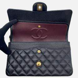 Pre Owned Chanel Matelasse W-Flap W-Chain Shoulder Bag Black Caviar Leather Size 25