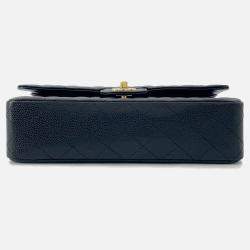 Pre Owned Chanel Matelasse W-Flap W-Chain Shoulder Bag Black Caviar Leather Size 25