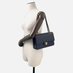 Pre Owned Chanel Matelasse W-Flap W-Chain Shoulder Bag Black Caviar Leather Size 25