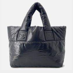 Pre Owned Chanel Coco Cocoon Tote Bag Black Nylon Size Mm